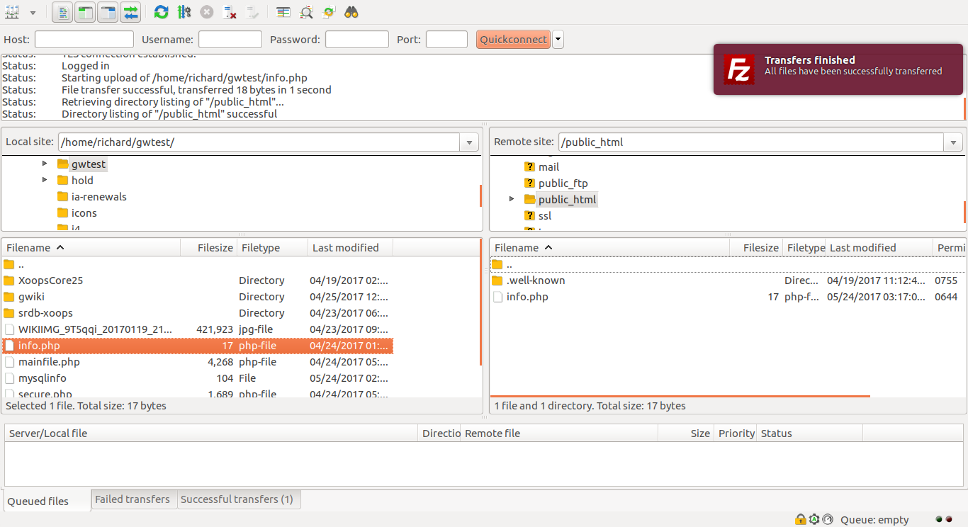 Filezilla info.php Upload