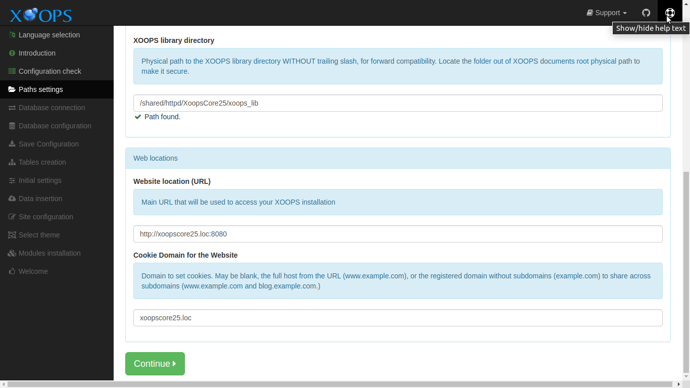 XOOPS Installer Path Settings Help