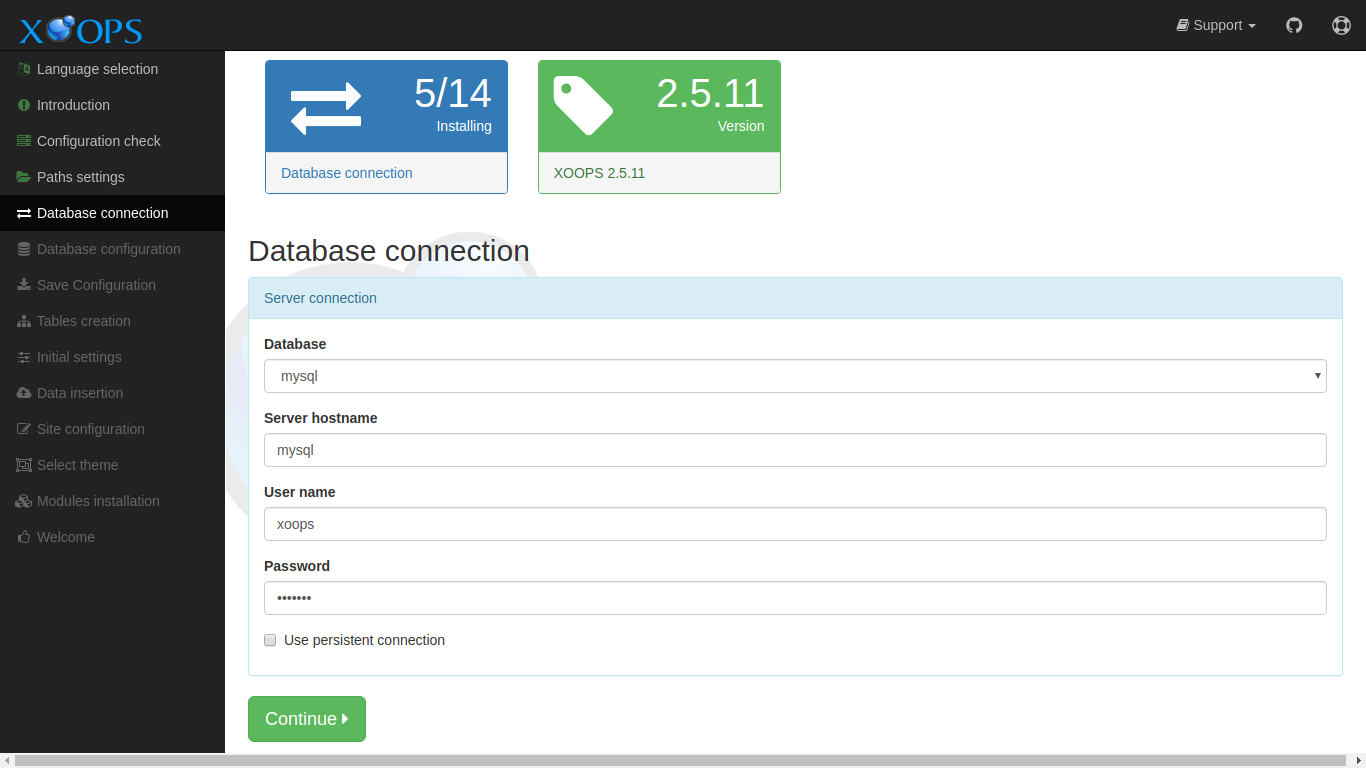 XOOPS Installer Database Connection