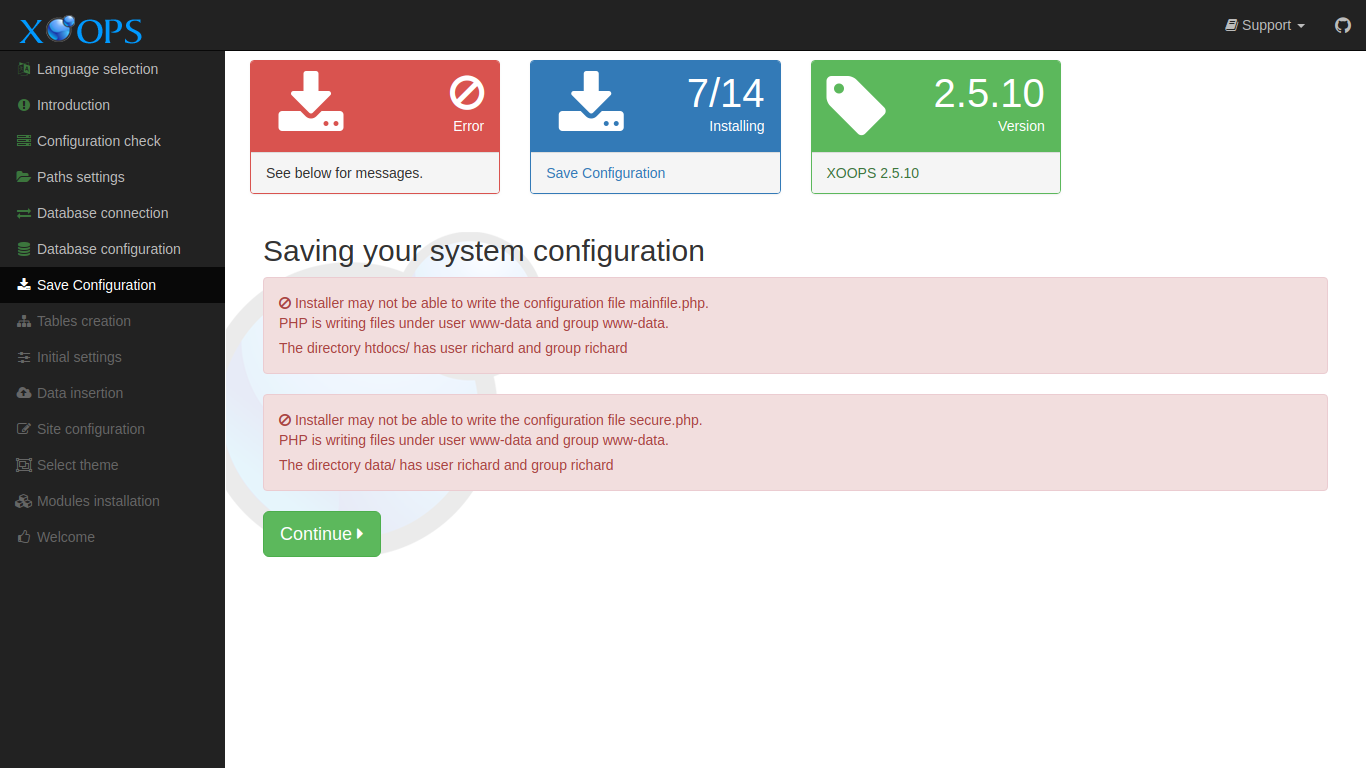 XOOPS Installer Save Configuration Errors