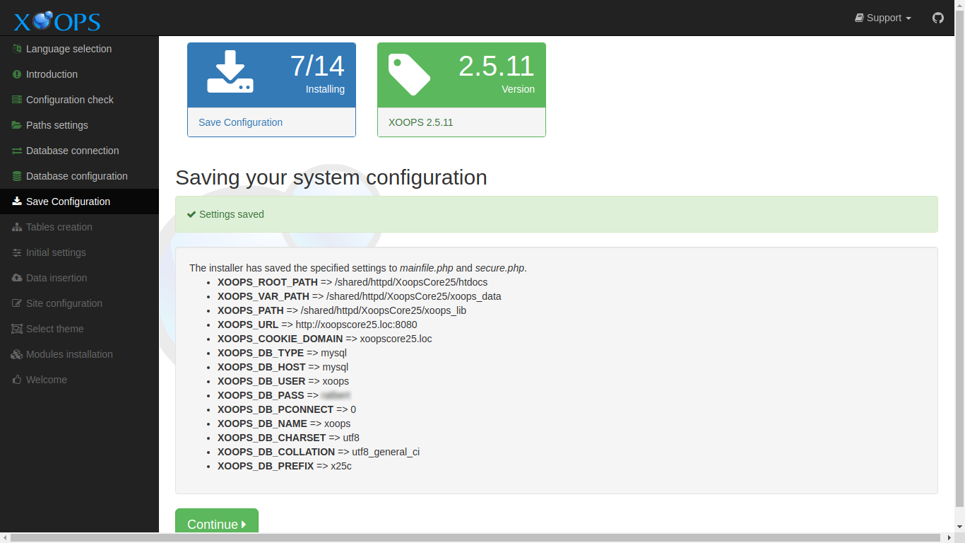XOOPS Installer Save Configuration