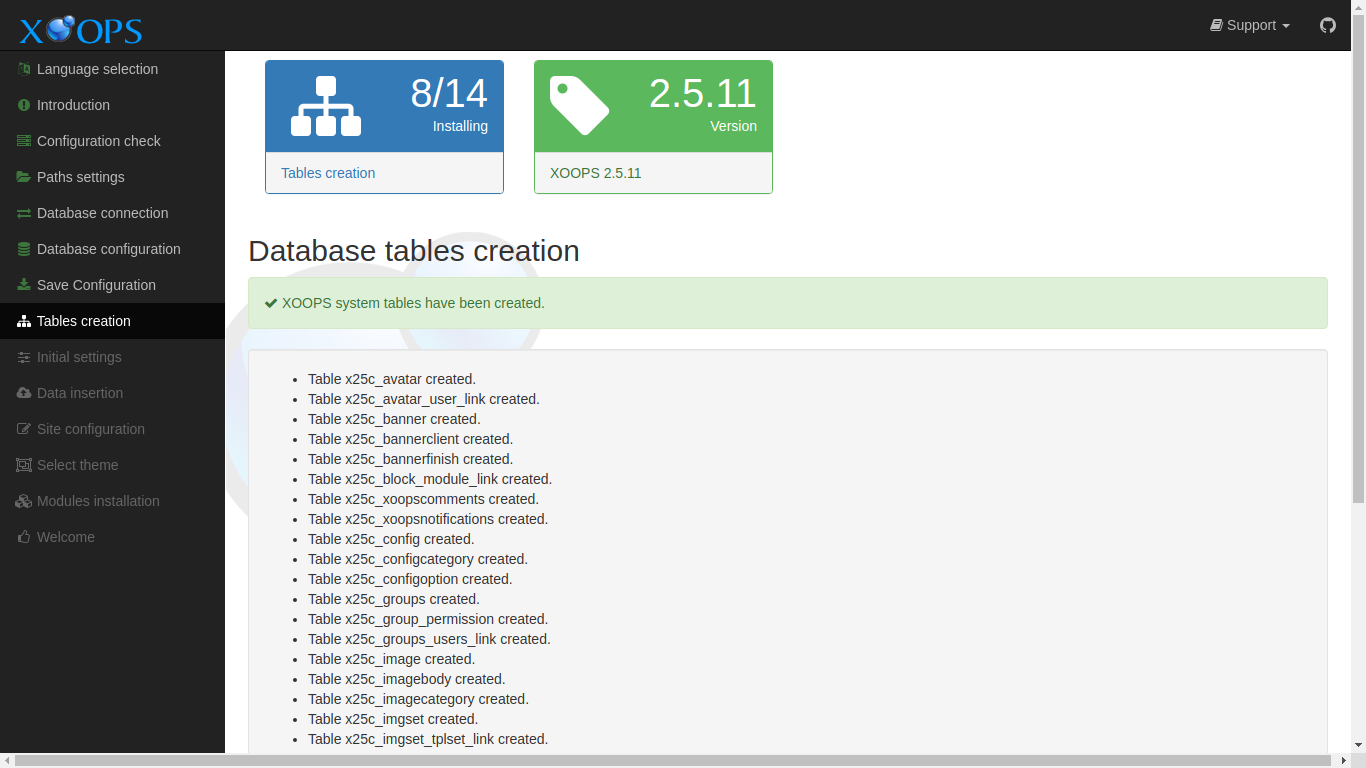 XOOPS Installer Table Creation