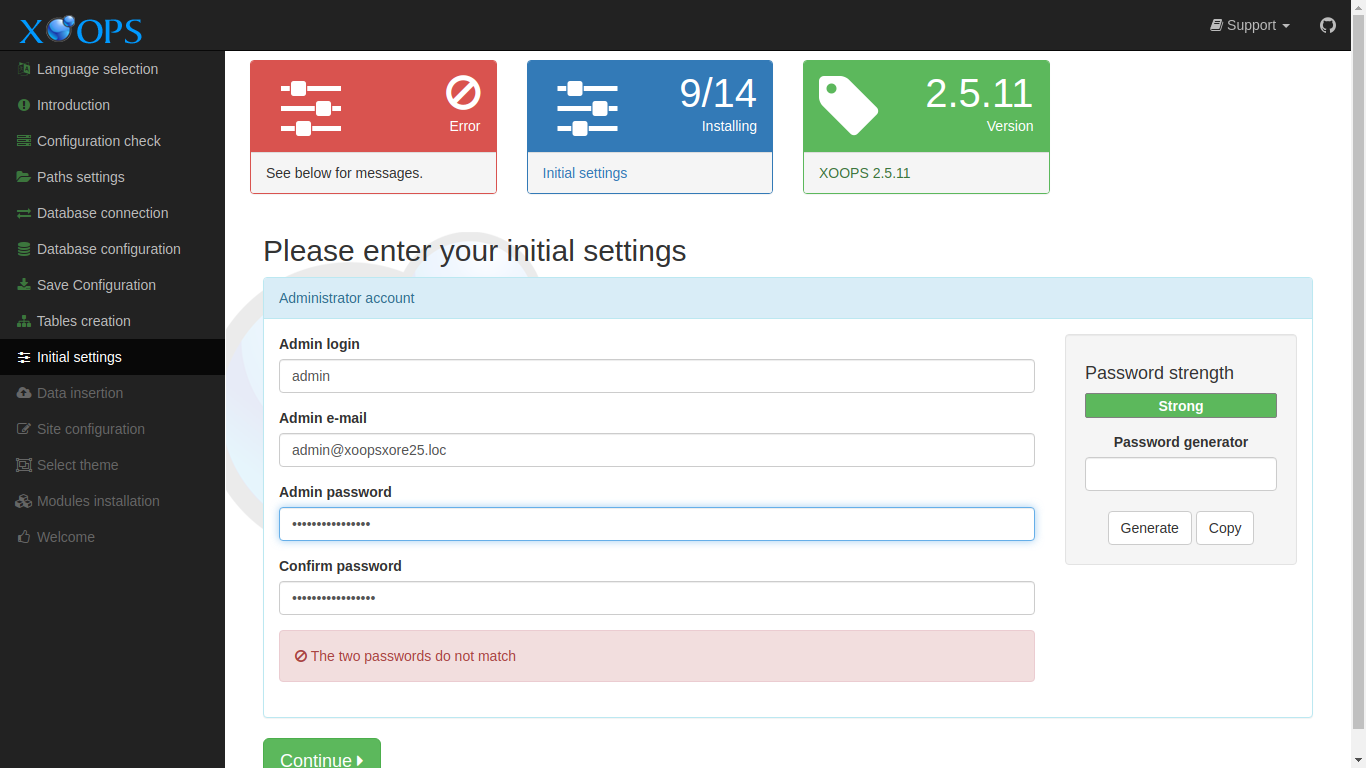 XOOPS Installer Initial Settings
