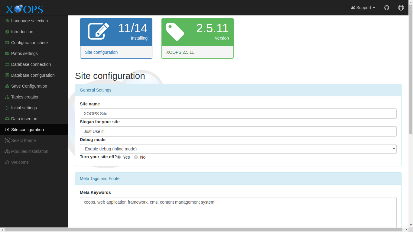 XOOPS Installer Site Configuration