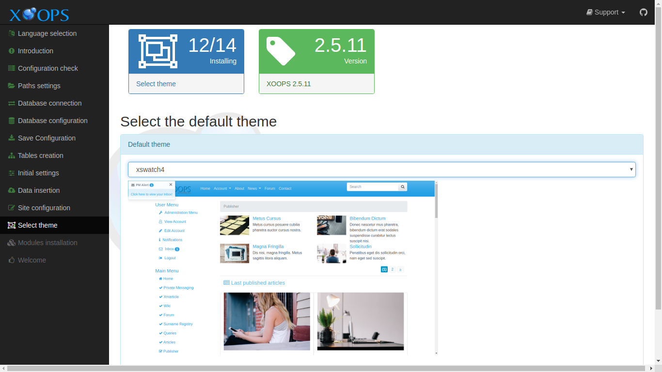 XOOPS Installer Select Theme