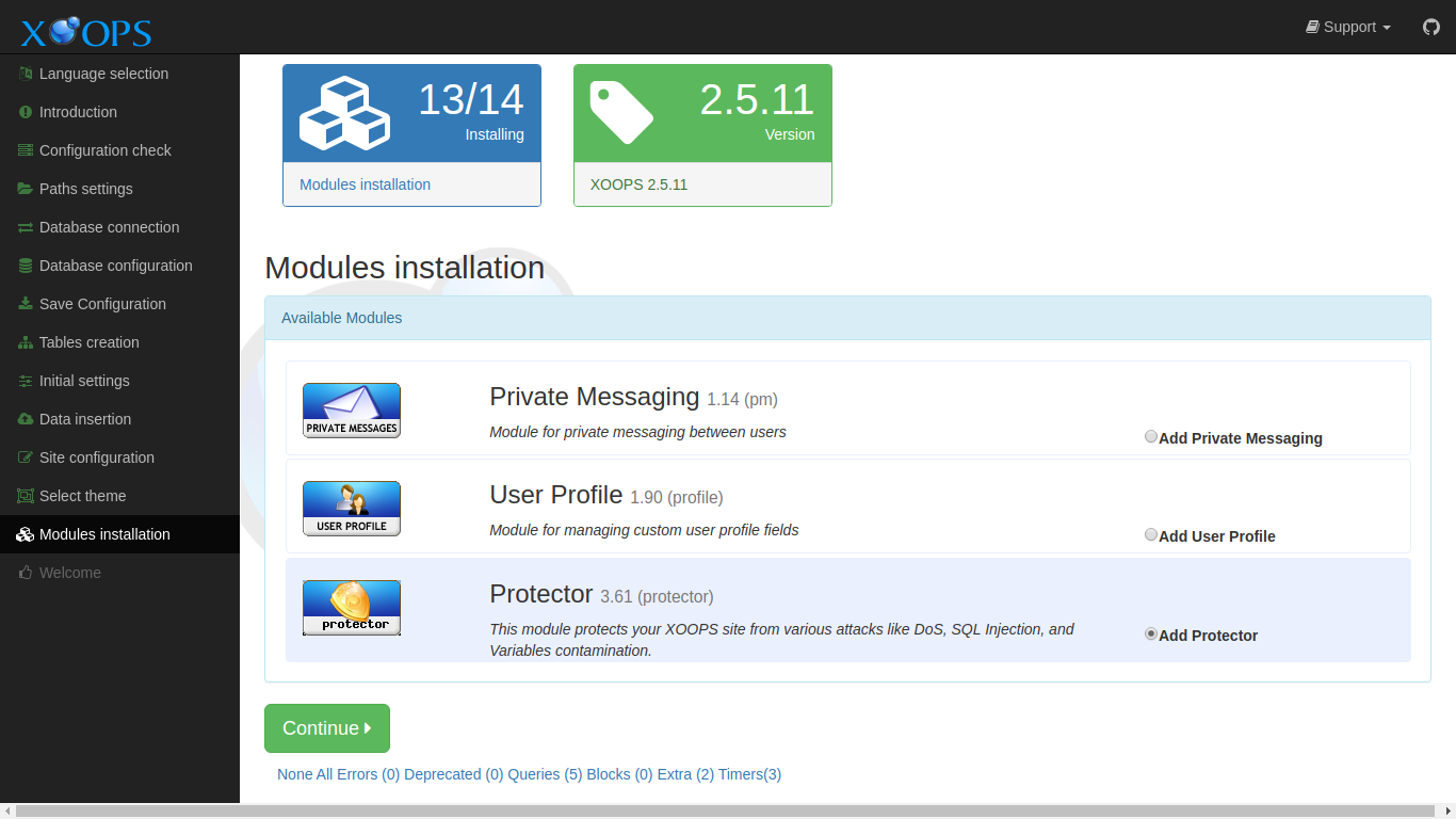 XOOPS Installer Modules Installation