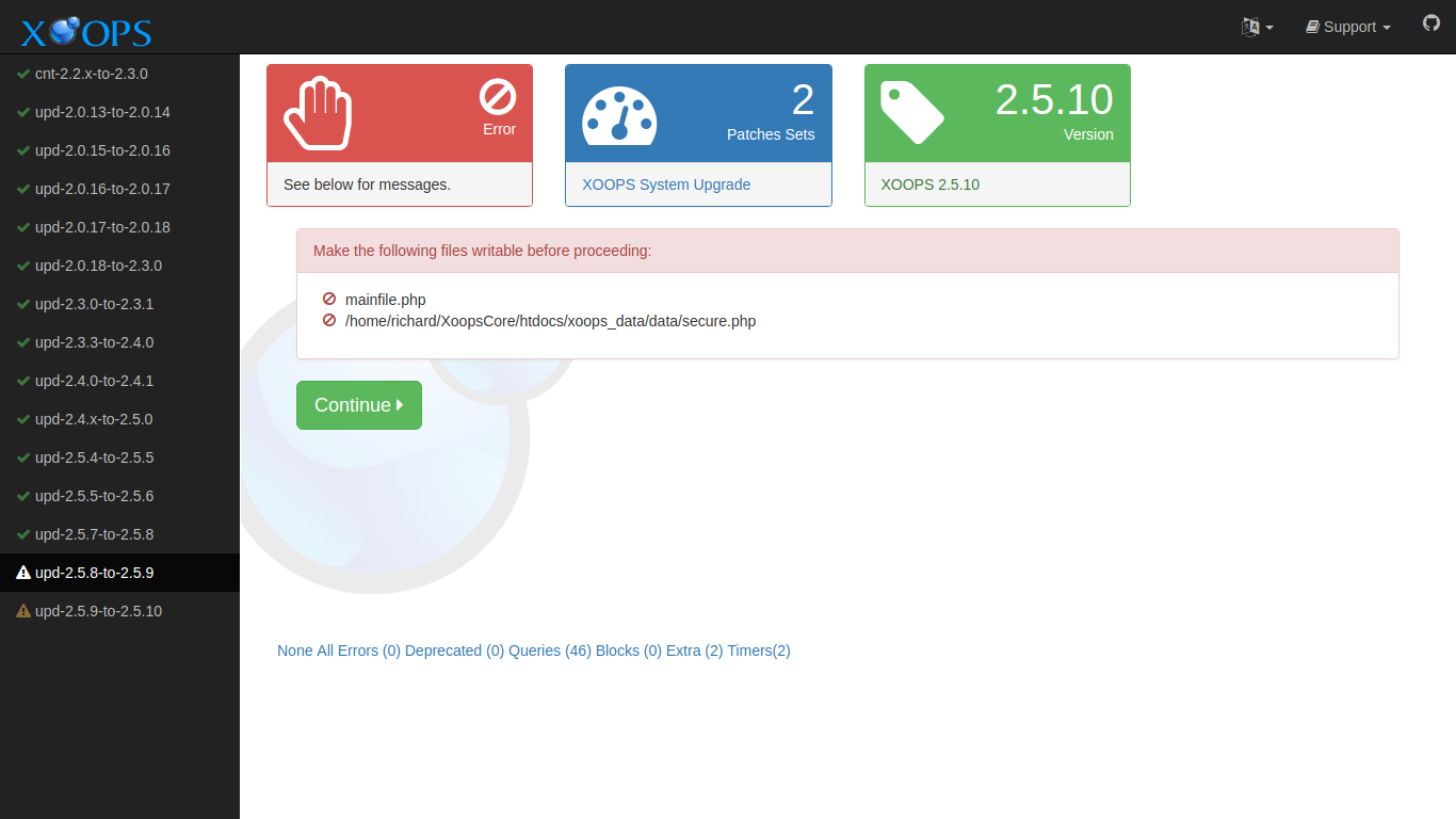 XOOPS Upgrade Make Writable Error