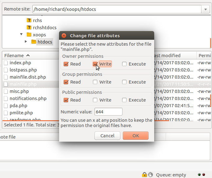 FileZilla Change Permission